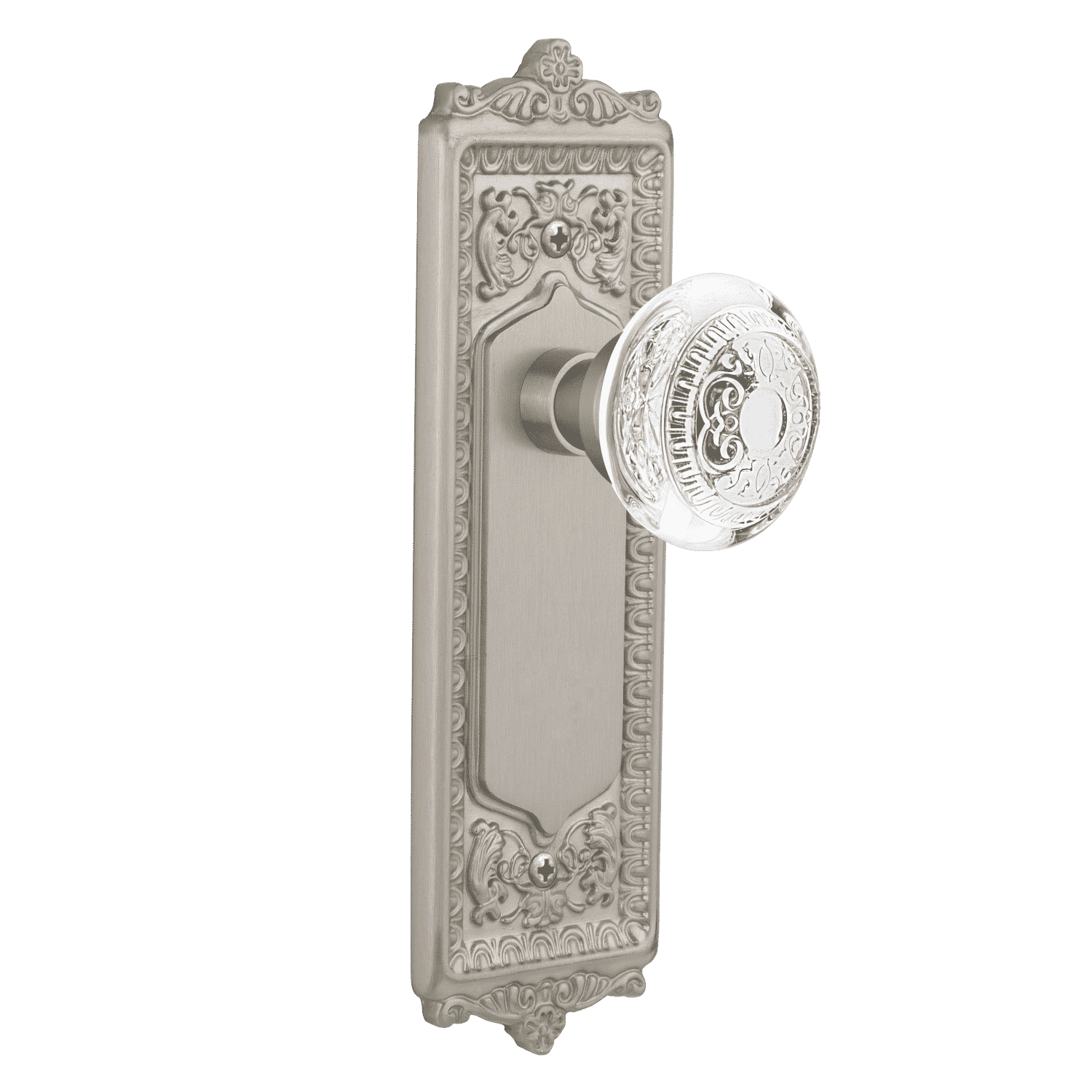 Satin Nickel Egg & Dart Long Plate with Crystal Knob - Elegant Cabinet & Drawer Hardware for Vintage & Classic Home Decor