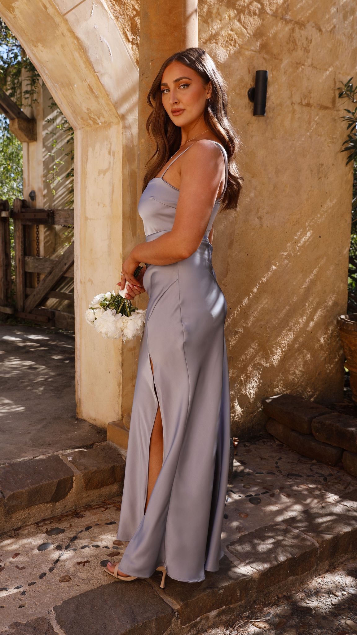 Ilana Maxi Dress for Women - Elegant Steel Blue Flowy Summer Dress for Beach, Vacation & Casual Wear