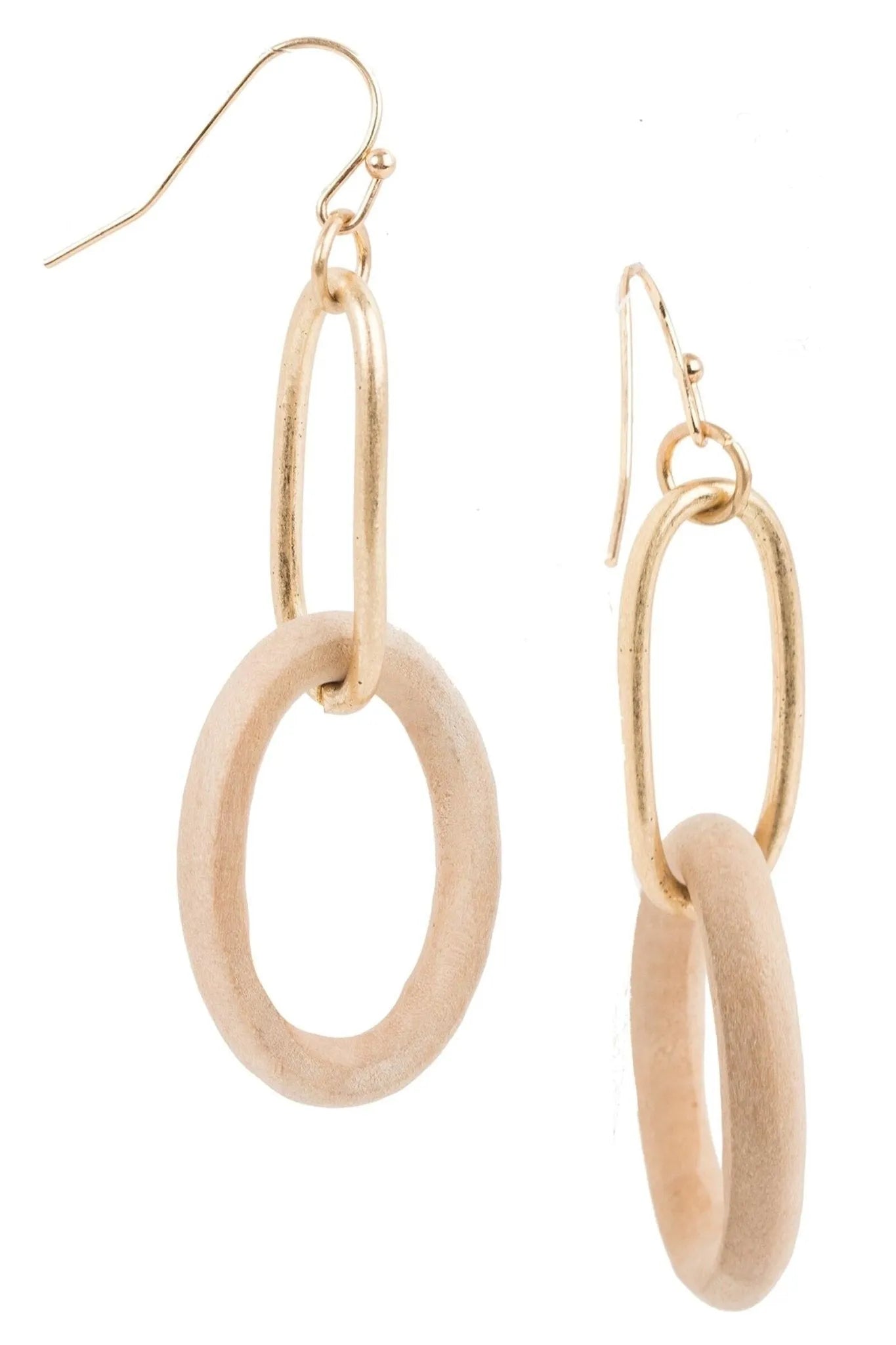 Stylish Wooden Gold Link Hoop Earrings for Women - Trendy Boho Chic Jewelry - Perfect for Parties, Weddings & Everyday Wear