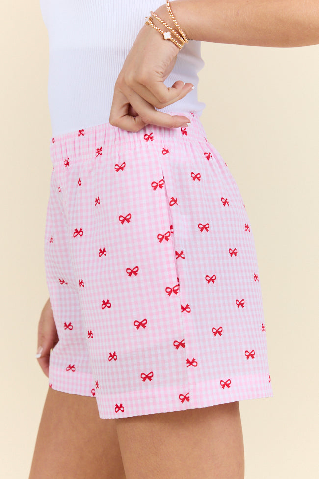 Living My Truth Pink Gingham & Bows Boxer Shorts - Women's Comfortable Cotton Underwear for Sleep, Lounge & Everyday Wear - Final Sale