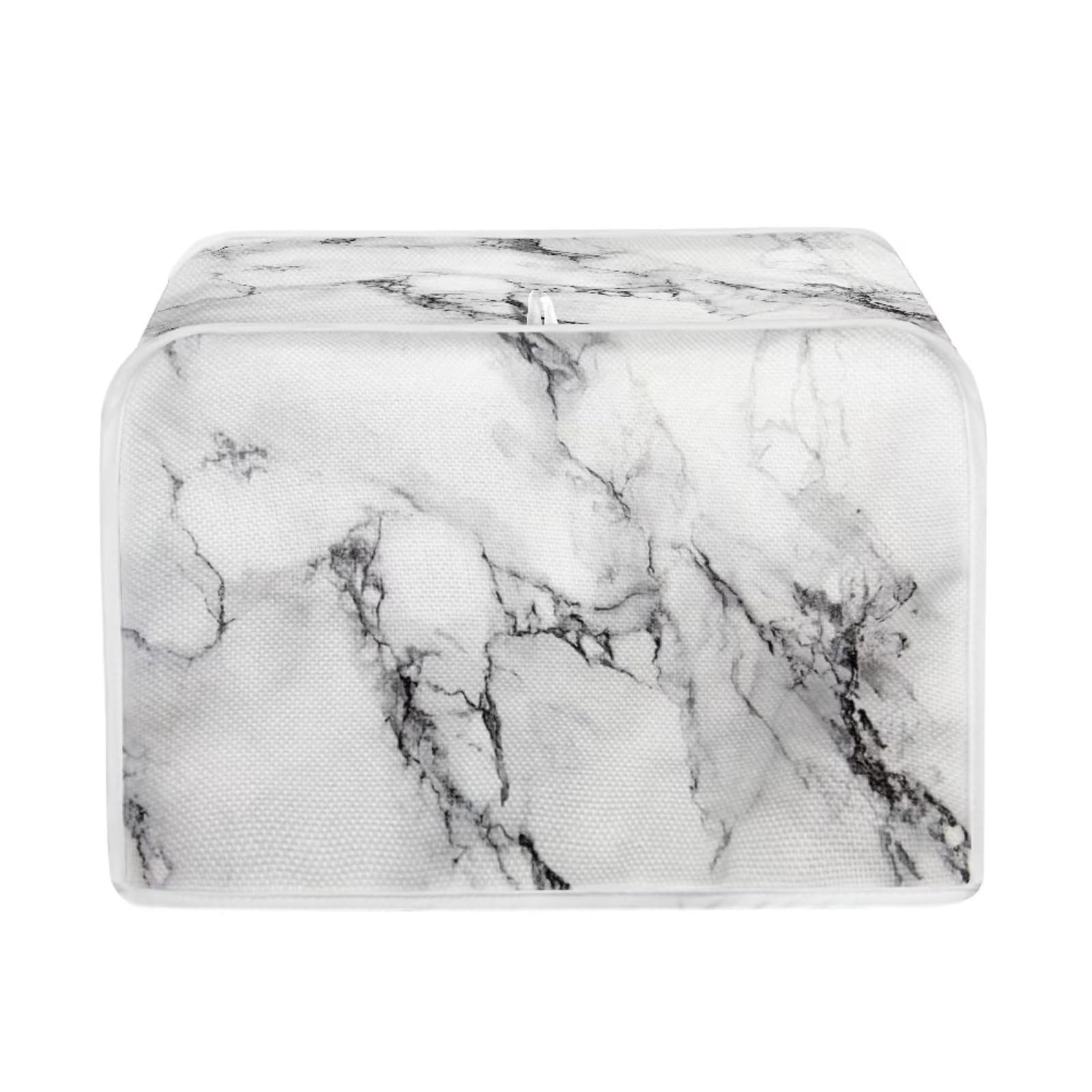 White Marble Print Toaster Cover - Dust & Grease Protection for 4-Slice Toasters - Kitchen Appliance Cover for Bread Makers - Perfect for Modern Kitchens & Breakfast Stations