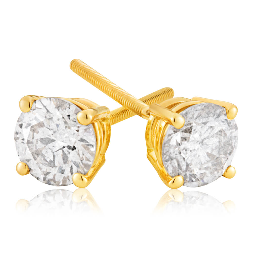 14K Yellow Gold Diamond Stud Earrings - 1 Carat Total Weight (TW) Round Cut Diamond Earrings for Women | Perfect for Weddings, Anniversaries & Special Occasions