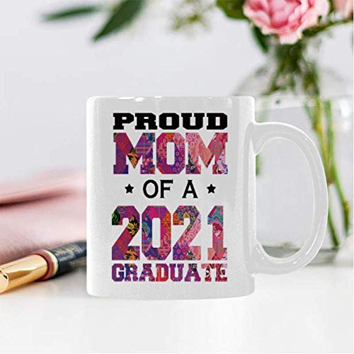 2021 Graduate Ceramic Coffee Mug - 11oz Personalized Proud Mom Tea Cup, Pink & Purple Graduation Gift for Women - Perfect for Celebrations, Office Use & Daily Coffee