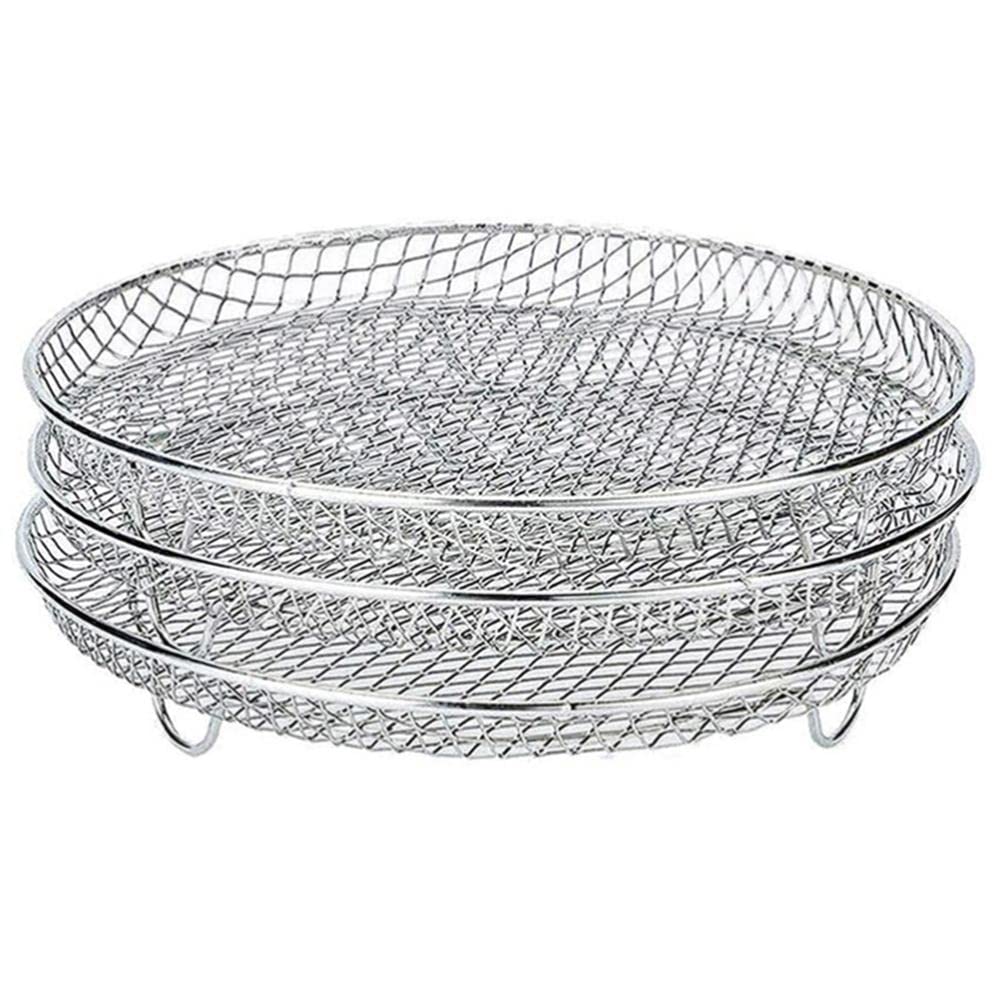 Stainless Steel Round Air Fryer Rack for Ninja, Gowise, Philips - 3 Stackable Dehydrator Baskets Fits 4.2QT to 5.8QT Air Fryers | Perfect for Healthy Cooking, Snack Making & Food Dehydration