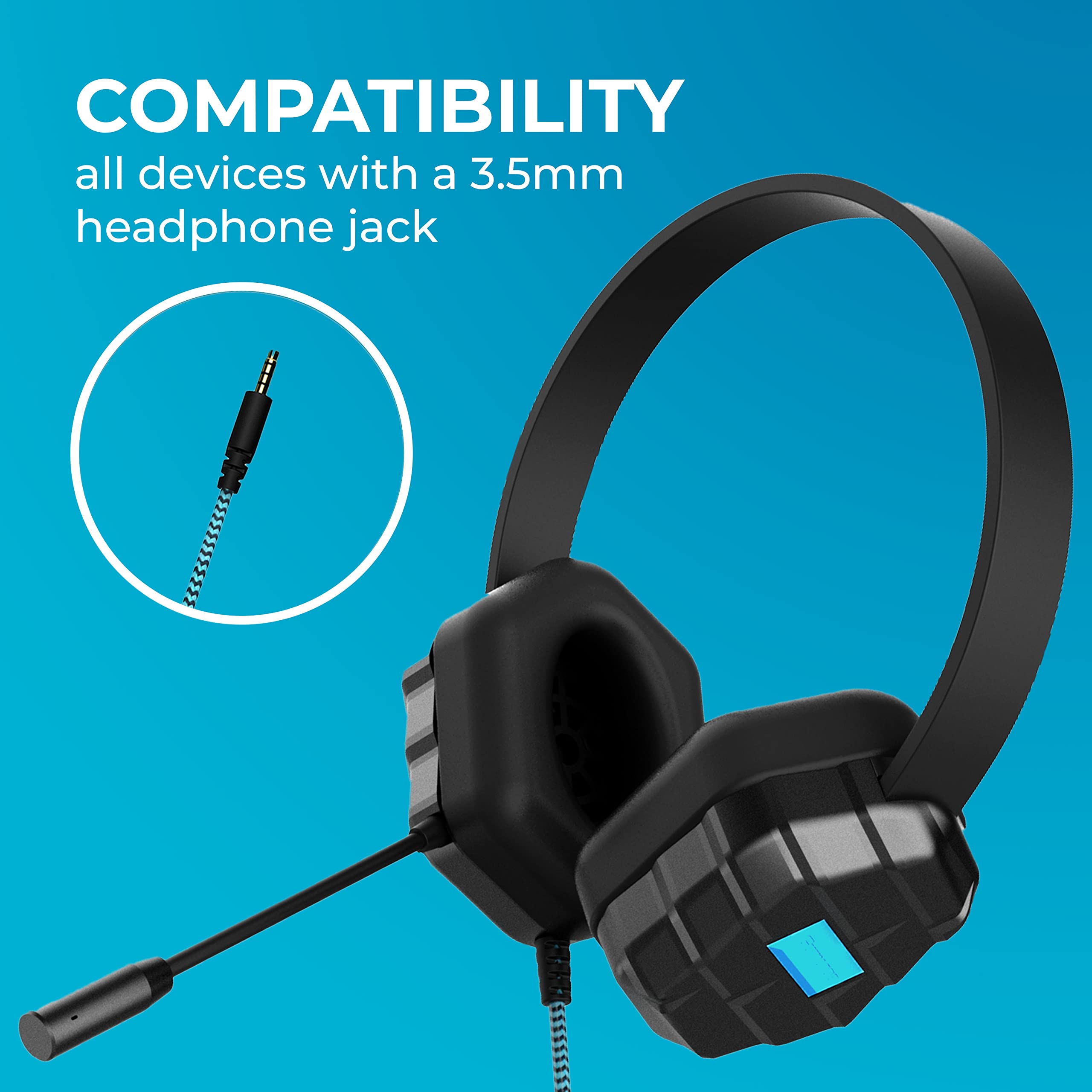 Gumdrop DropTech B1 Kids On-Ear Headphones with Boom Mic - Chew Proof 3.5mm Cord, Drop Tested, Lightweight & Comfortable for K-12 Students - Perfect for Classroom, Online Learning & Homeschool Use - Black