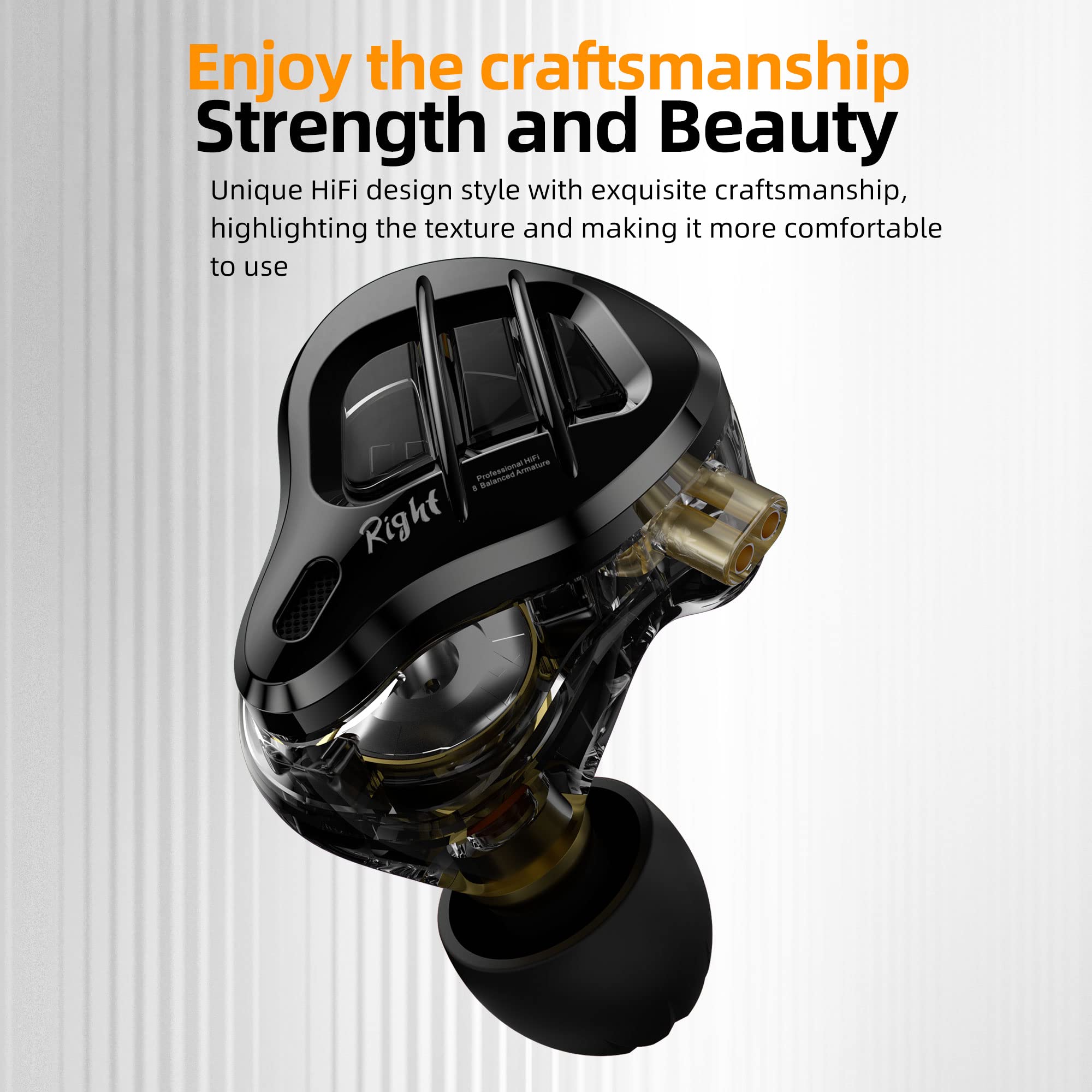 KZ ZAR 7 Hybrid Driver HiFi Wired In-Ear Headphones with Detachable Silver Cable - Audiophile Grade Lossless Sound Earbuds (Black, No Mic) - Perfect for Music Lovers, Studio Monitoring & Gaming