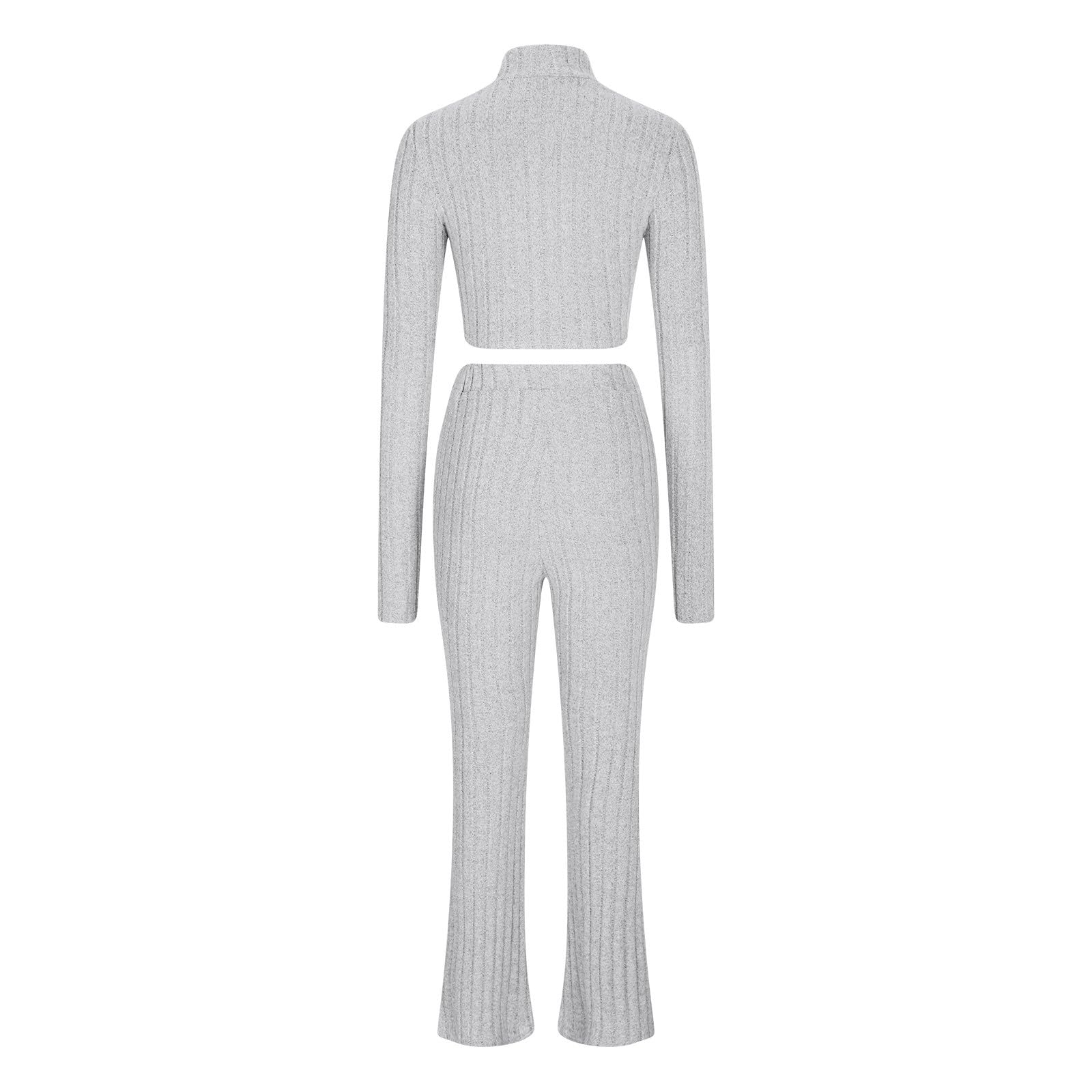 Women's 2-Piece Knit Sweater Set - Long Sleeve Crop Top & Flare Bell Bottom Pants - Cozy Lounge Outfit for Home, Office & Casual Wear