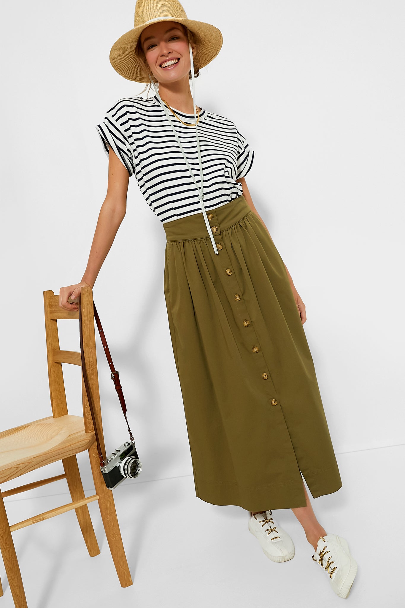 Blue Striped Presley Boyfriend Tee - Soft Cotton Relaxed Fit Women's T-Shirt | Casual Everyday Wear, Weekend Outfits & Layering Essential