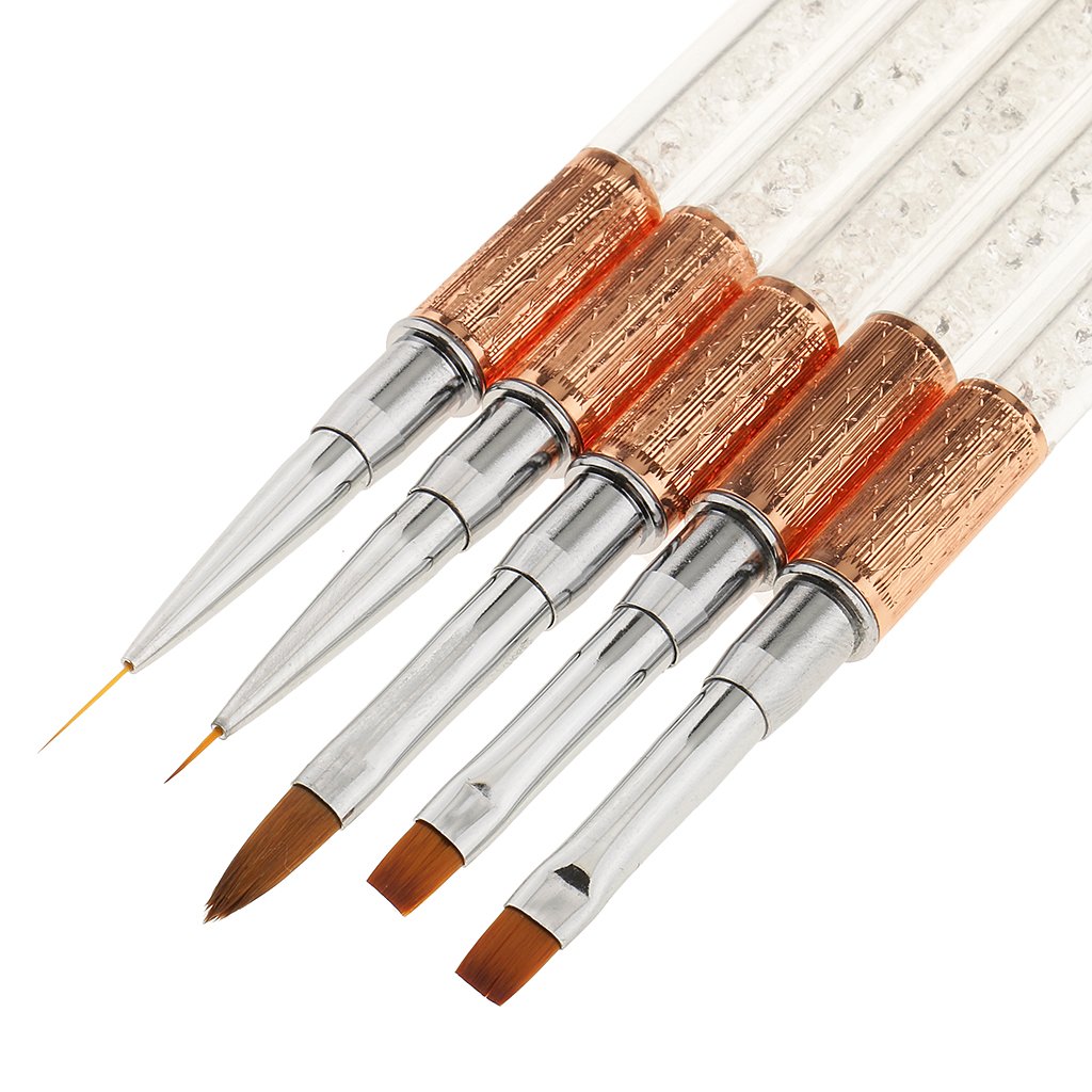 5PCS Professional Flat Nail Art Brushes Set - Rose Gold Manicure Tools for Salon & Home Use - 6.7 Inch Nail Design Brush Kit for Acrylic, Gel Polish & Nail Art (Perfect for DIY Nails, Salon Professionals & Beginners)