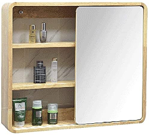 Solid Wood Wall Mounted Bathroom Mirror Cabinet - Oak Storage Organizer with Sliding Mirror for Toilet, Bathroom & Vanity Organization