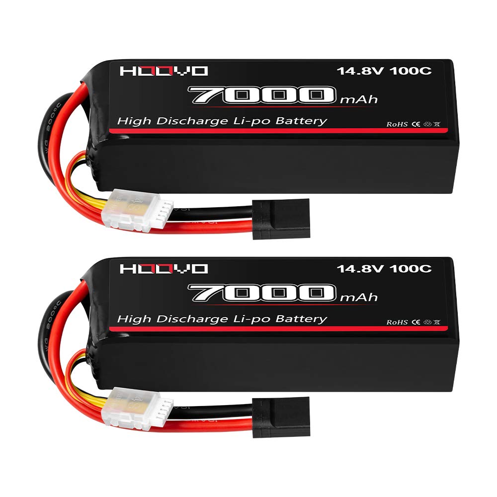 HOOVO 14.8V 100C 7000mAh 4S LiPo Battery with Metal Plates - 2 Pack for Traxxas X-Maxx RC Truck, RC Tanks & Racing Cars - High Performance Power for Long Run Times & Extreme Hobby Use