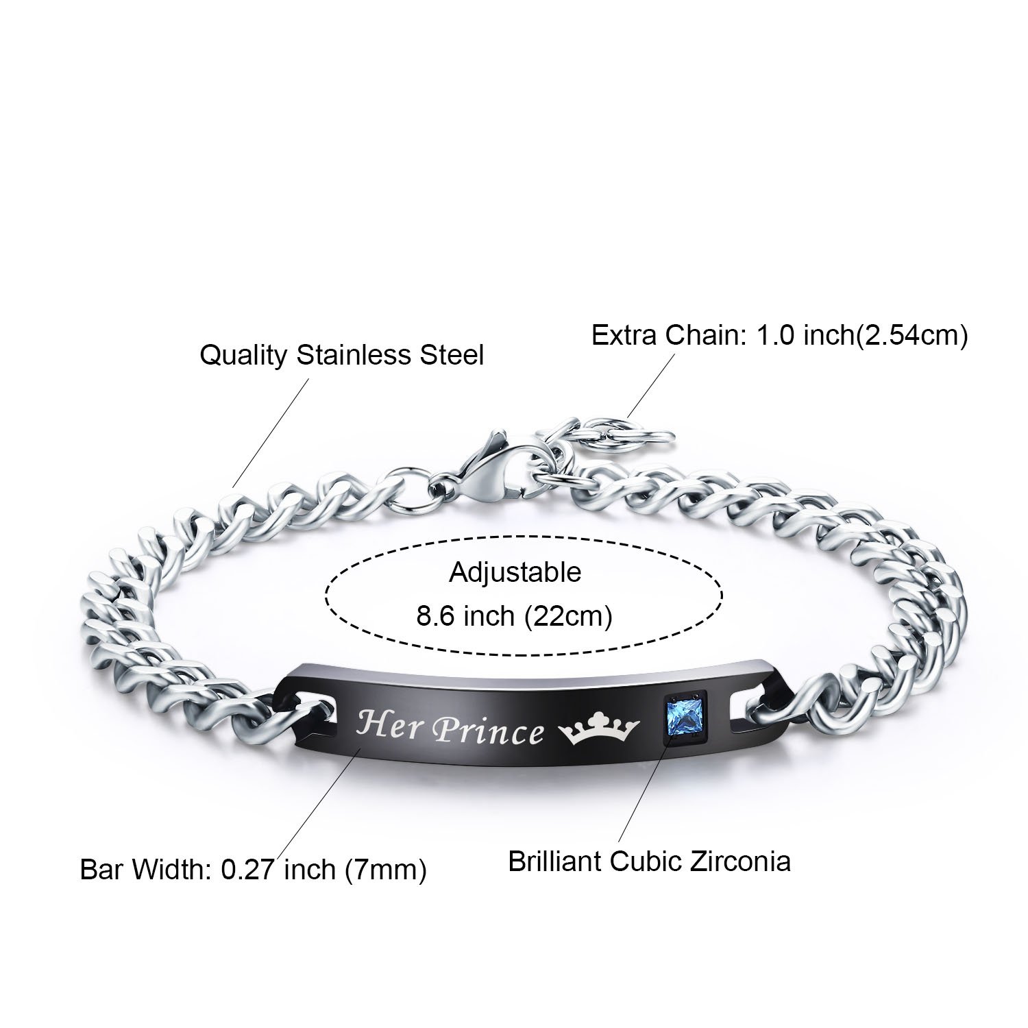 His & Hers Couples Bracelets - King & Queen Matching Set, Stainless Steel Anniversary Gifts for Couples - Perfect for Anniversaries & Romantic Dates