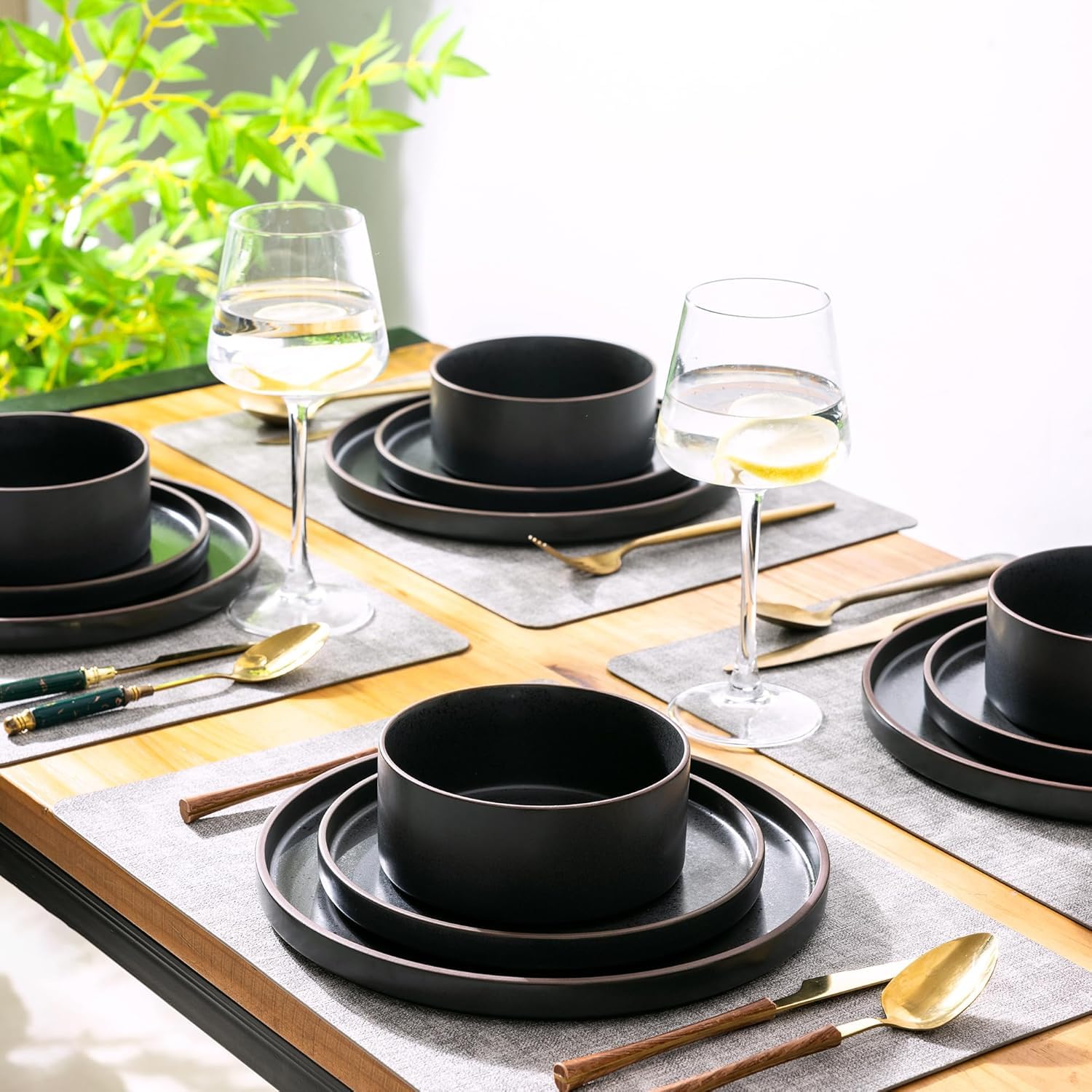 Premium 8-Piece Ceramic Dinnerware Set - Durable Stoneware Plates & Bowls with High Edges | Chip & Crack Resistant, Oven/Dishwasher/Microwave Safe | Perfect for Family Dinners, Entertaining Guests & Everyday Use - Ashen Grey