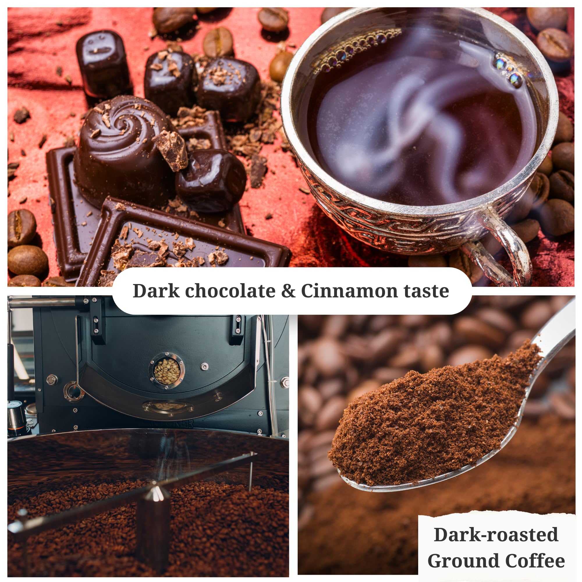 Premium Black Pot Ground Coffee - Dark Roast with Cinnamon & Dark Chocolate Notes | Rich Espresso Blend (8oz) | Perfect for Morning Brews, Office Coffee Breaks & After-Dinner Treats
