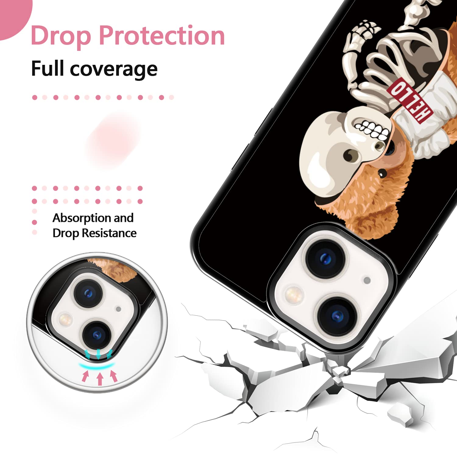 FANXI Skeleton Bear Shockproof Phone Case for iPhone 13 Mini 5.4 Inch - Cute Teddy Bear Designer Protective Cover for Men Women Girls (Black/Brown) | Perfect for Daily Use, Travel & Gift Giving