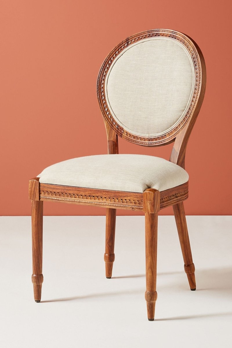 Hand Carved Bee Design Wooden Dining Chair - Natural Indian Wood - Perfect for Home, Restaurant, and Outdoor Dining