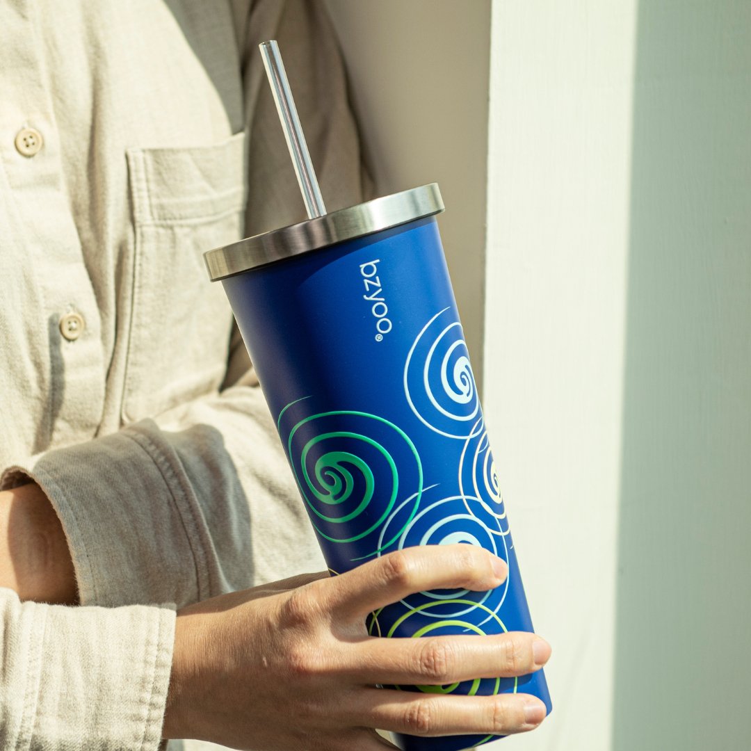 24oz Double Wall Vacuum Insulated Stainless Steel Tumbler with Straw Lid - Blue Swirl Design | Leakproof & Sweatproof | Perfect for Coffee, Iced Tea & Outdoor Activities