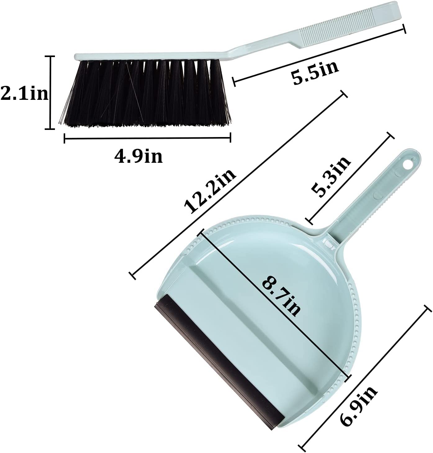 Mini Broom and Dustpan Set - 2 Pack Compact Handheld Sweeping Kit for Home, Kitchen, Office & Car Cleaning - Blue Dust Brush with Small Pan - Perfect for Quick Spills, Pet Hair & Tight Spaces