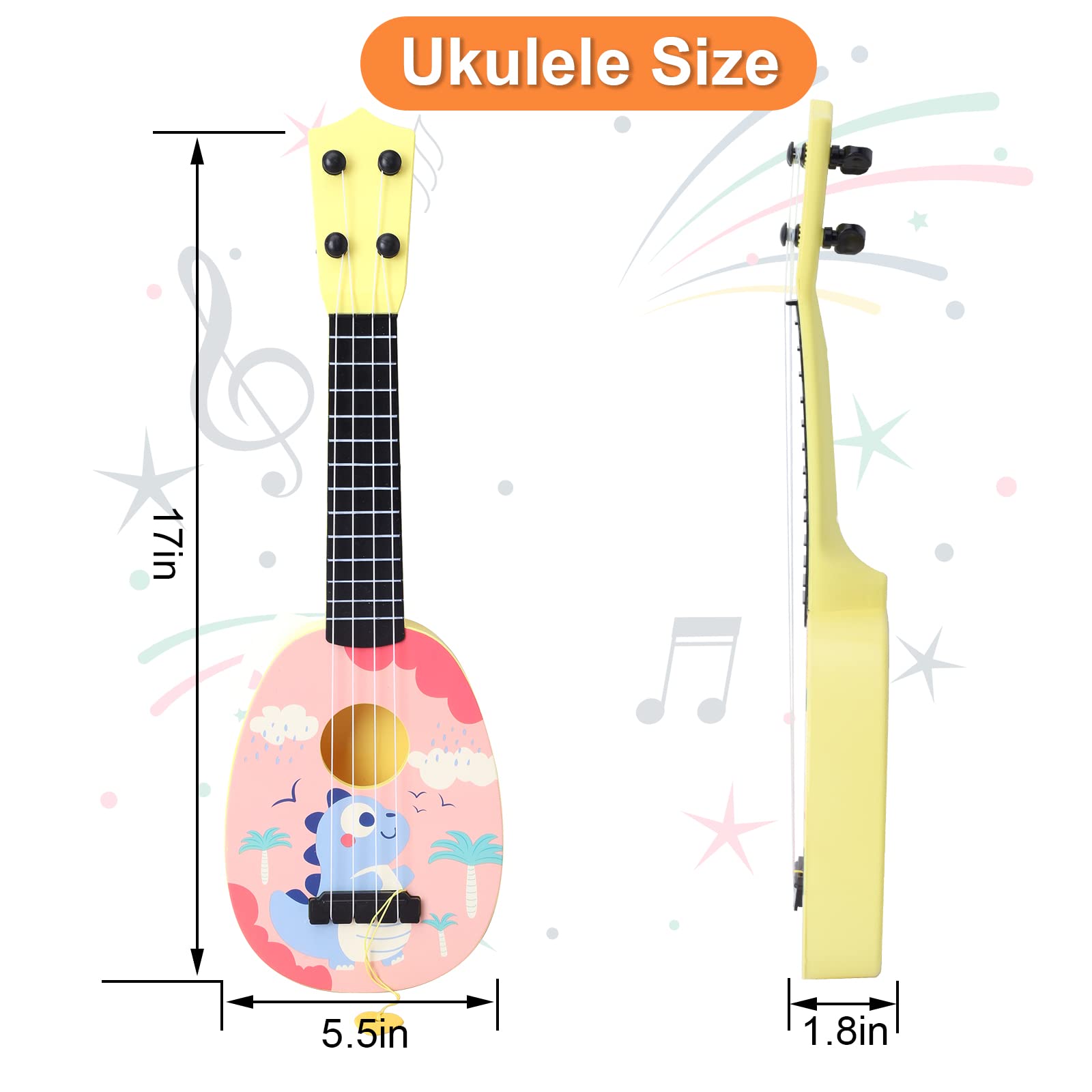 YOLOPLUS+ 17 Inch Kids Ukulele Toy - 4 String Mini Guitar for Toddlers & Children | Educational Musical Instrument for Early Learning (Pink) - Perfect for Birthday Gifts, Music Lessons & Family Playtime