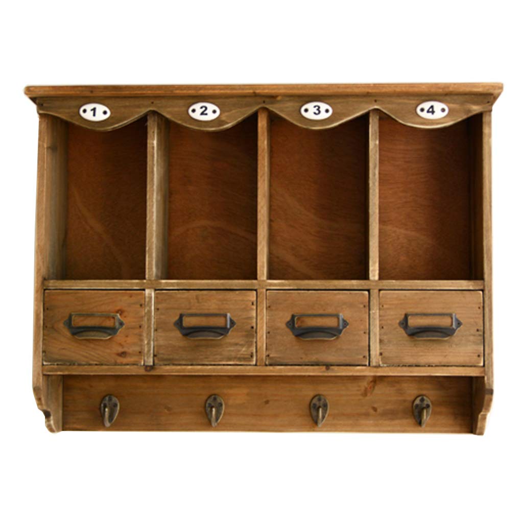 Wooden Wall Cabinet with Coat Hooks & 4 Storage Drawers - Entryway Organizer, Kitchen Shelf & Home Decor for Hanging Coats, Hats & Accessories | Perfect for Small Spaces, Apartments & Closet Storage