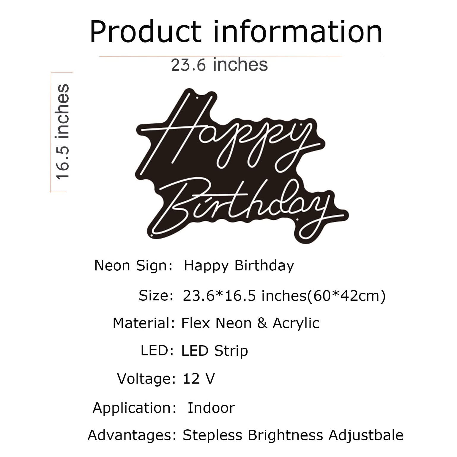 Custom Happy Birthday Neon Sign - 23.6