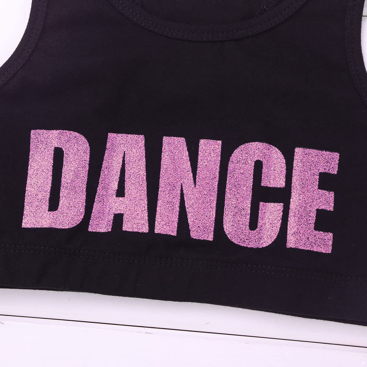 Moily Girls' Shiny Dance Racerback Sports Bra Crop Top - Breathable Workout Tank Tee for Gymnastics, Dance, Yoga & Gym Training - Perfect for Kids' Athletic Wear & Performance Costumes
