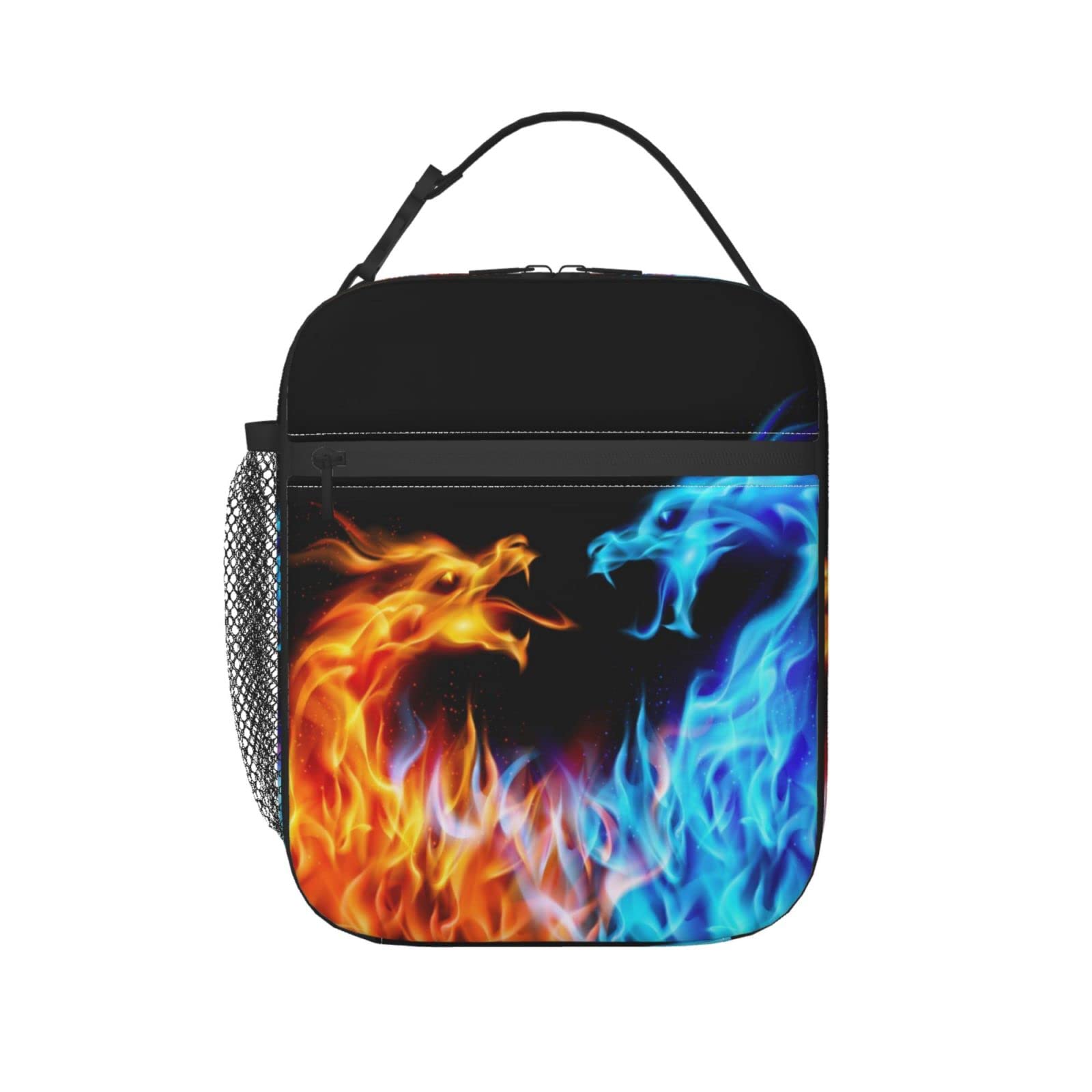 Blue and Red Fire Dragon Insulated Lunch Box - Reusable Thermal Lunch Bag for Women, Teens & Girls - Perfect for School, Work, Picnics & Outdoor Activities