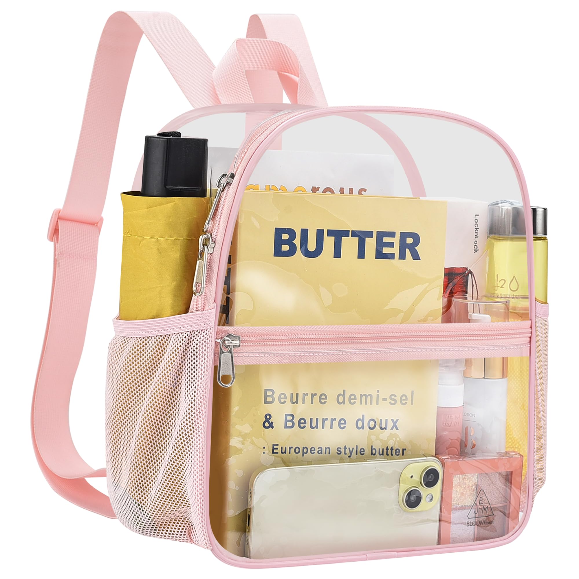 Clear Backpack Stadium Approved 12×12×6 - Small Transparent Mini Backpack for Concerts, Beach, Work, Travel & Sports (Pink) | Perfect for School Security Checks, Theme Parks & Airport Security