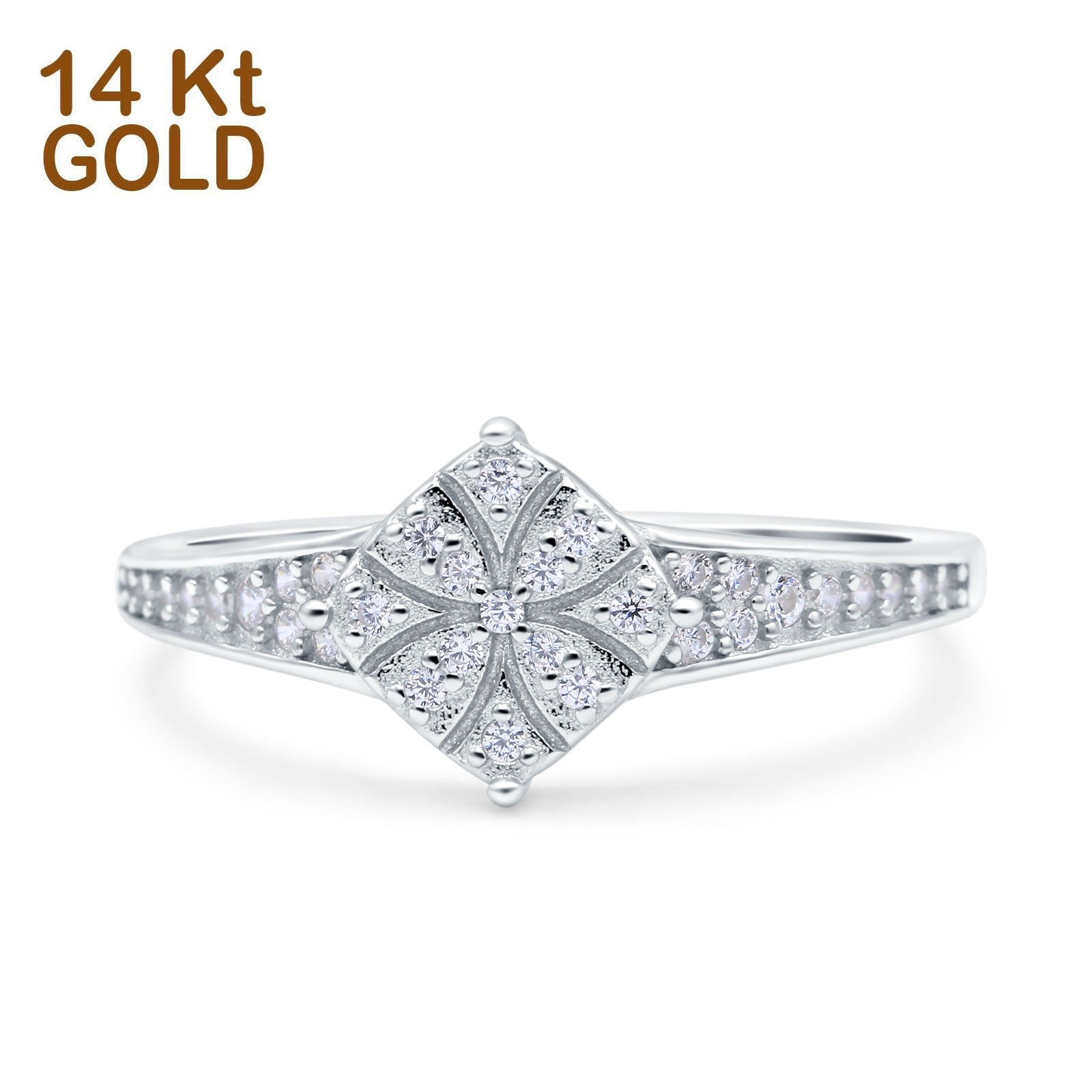 14K Gold Round Pave Cubic Zirconia Engagement Ring for Women - Sparkling Wedding Band, Promise Ring, Anniversary Gift - Perfect for Proposals, Bridal Jewelry & Special Occasions