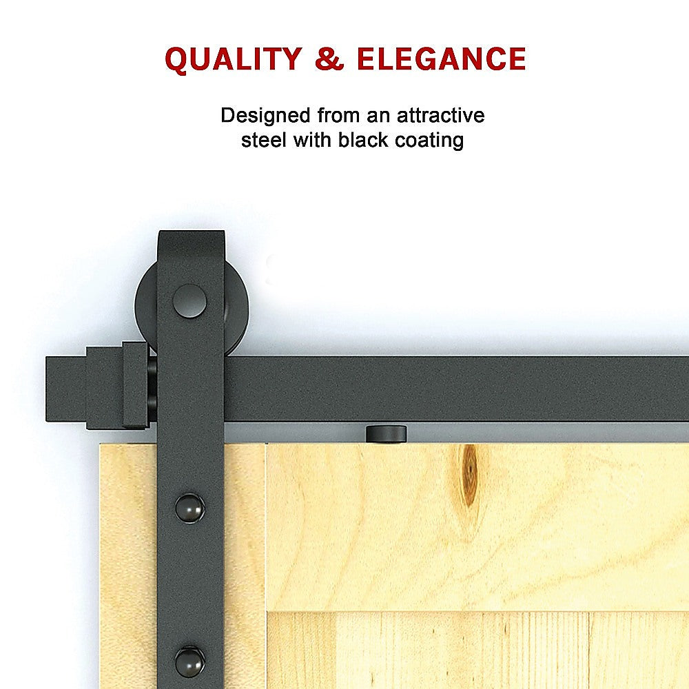 1.8m Sliding Barn Door Hardware Kit - Heavy Duty Black Steel Track & Rollers for Rustic Home & Office Doors | DIY Installation, Space-Saving Solution for Bedrooms, Closets & Room Dividers