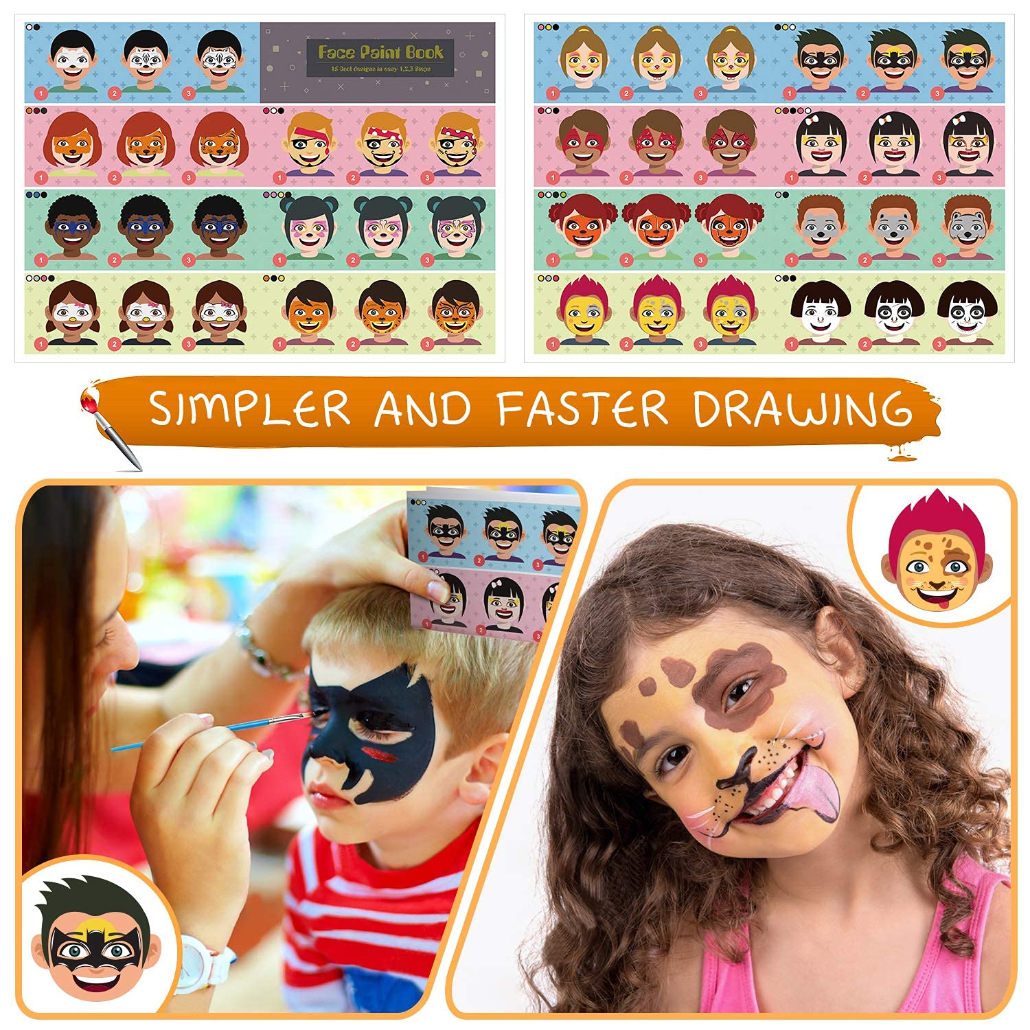 Lenbest Face Paint for Kids - 17 Vibrant Colors, Non-Toxic & Washable Face Paint Kit - Safe Halloween Makeup, Birthday Party, Carnival & Costume Face Painting for Boys and Girls - Perfect for Halloween, Birthday Parties, School Events & Dress-Up Play