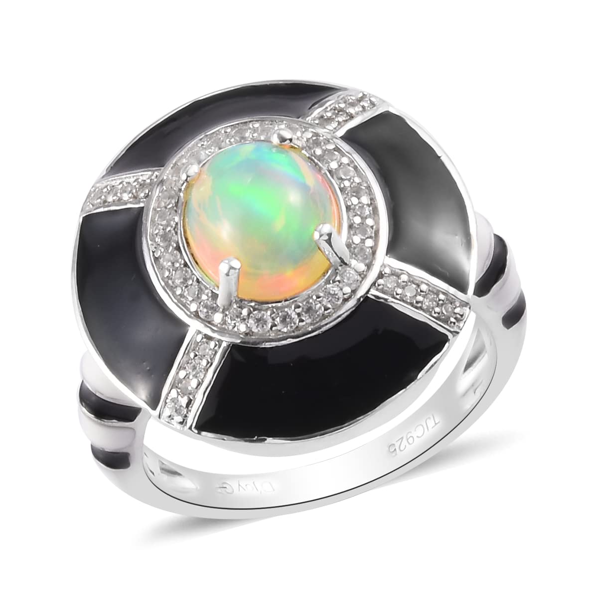 925 Sterling Silver Platinum Plated Opal & White Zircon Halo Promise Ring for Women - Size 10 | Elegant Jewelry Gift for Anniversary, Engagement & Special Occasions