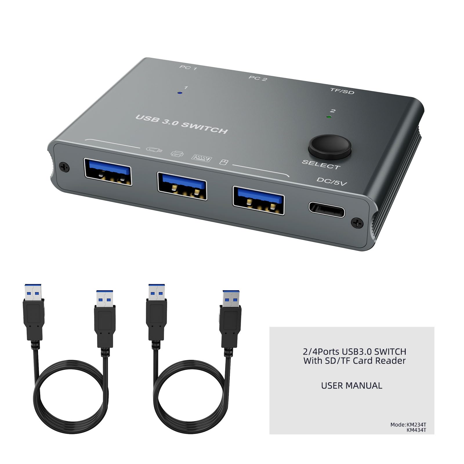 High-Speed USB 3.0 Hub with 4-Port Switcher - USB Port Extender for Laptop & Desktop - Expand USB Capacity for Printers, Scanners & More - Boost Productivity for Office & Home Workspaces