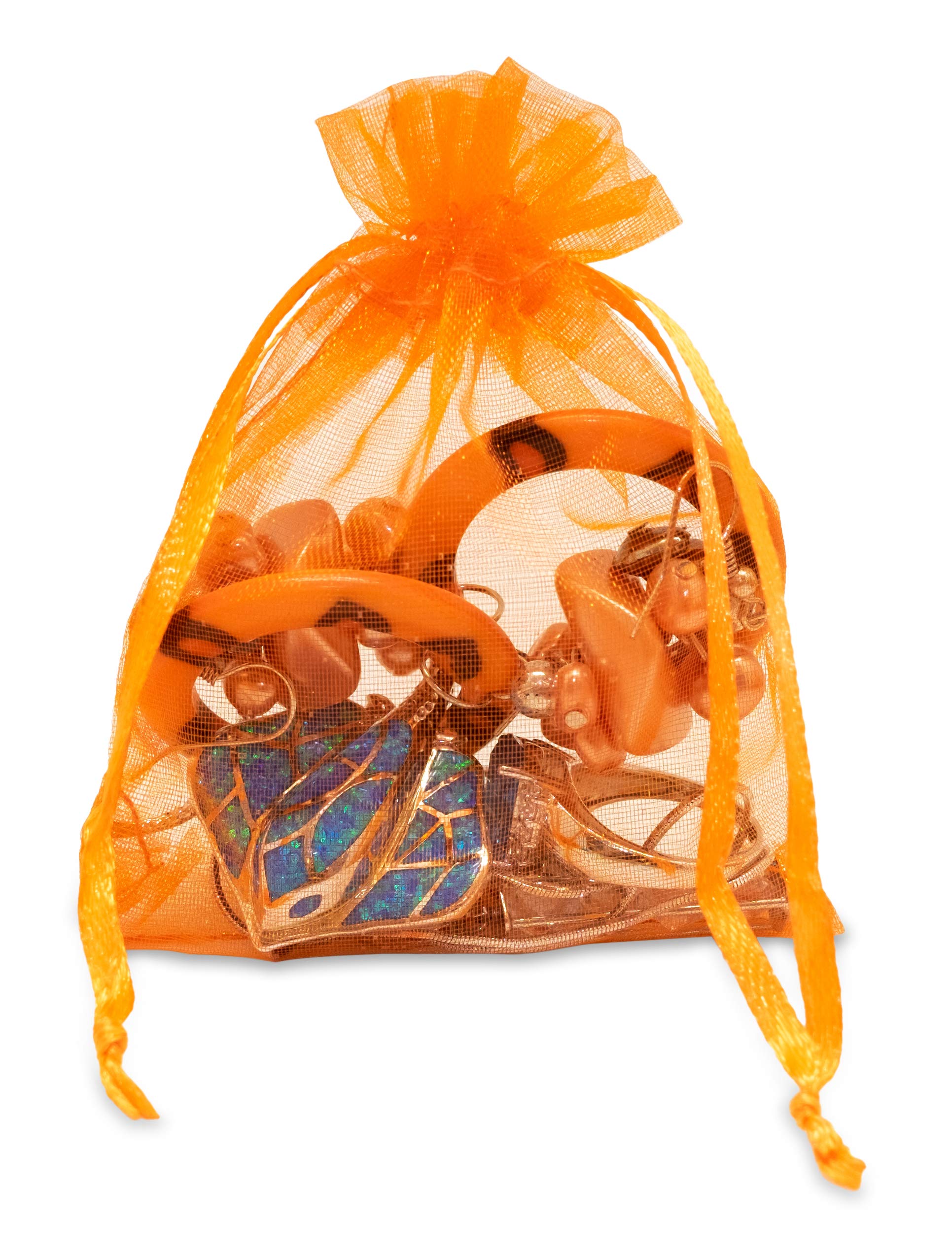 100-Pack 4x6 Orange Sheer Organza Drawstring Gift Bags - Perfect for Jewelry, Candy, Wedding Favors & Party Treats | Reusable Mesh Goodie Bags for Birthdays, Baby Showers & Special Events