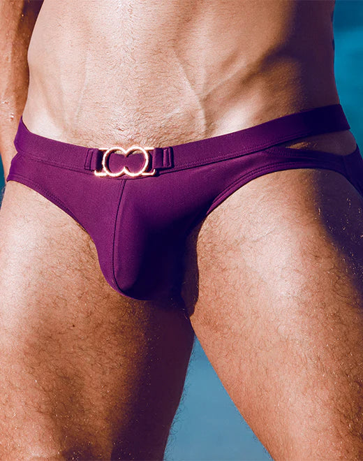 2EROS Men's Double Strap Swim Brief - Plum Purple Swimwear for Beach & Pool | Comfortable & Stylish Swim Trunks for Vacation, Water Sports & Sunbathing
