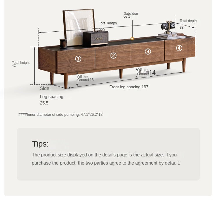 Modern Black Walnut Solid Wood TV Stand with Slate Top - Perfect for Living Room, Home Theater & Entertainment Center Storage