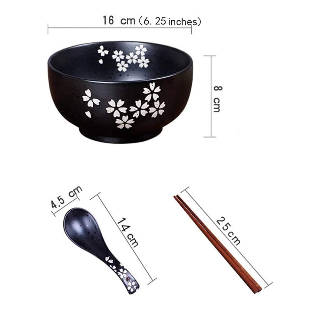 Premium Japanese Ramen Noodle Bowl Set - Black Rice Bowls with Lid, Spoon & Chopsticks - Perfect for Asian Noodles, Soups, and Home Dining