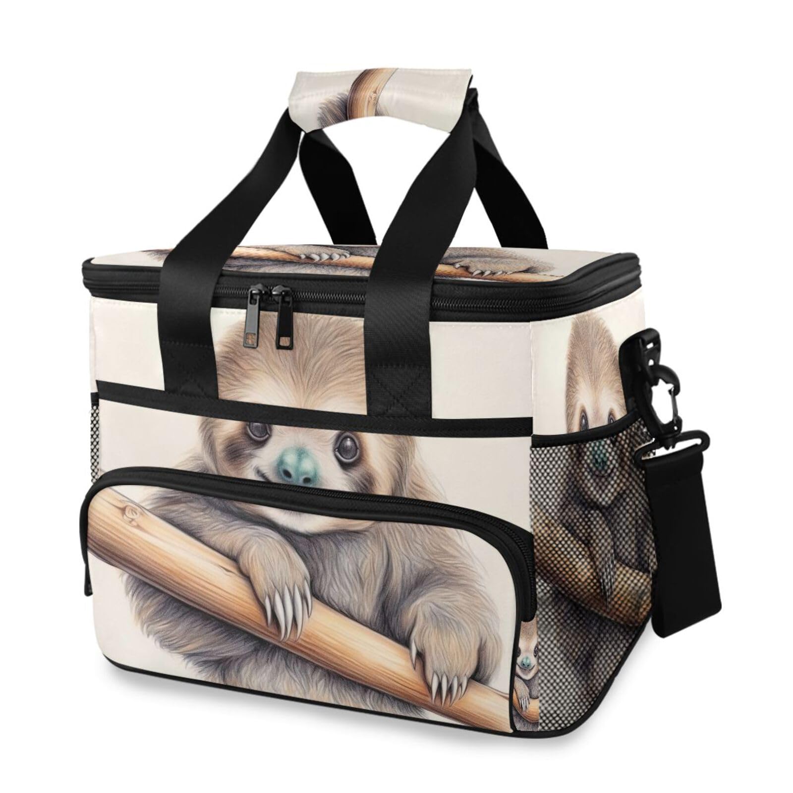 Sloth Insulated Cooler Lunch Bag - Reusable, Leakproof Lunch Box for School, Work, Picnic, Beach, with Detachable Shoulder Strap - Perfect for Outdoor Adventures and Daily Commutes