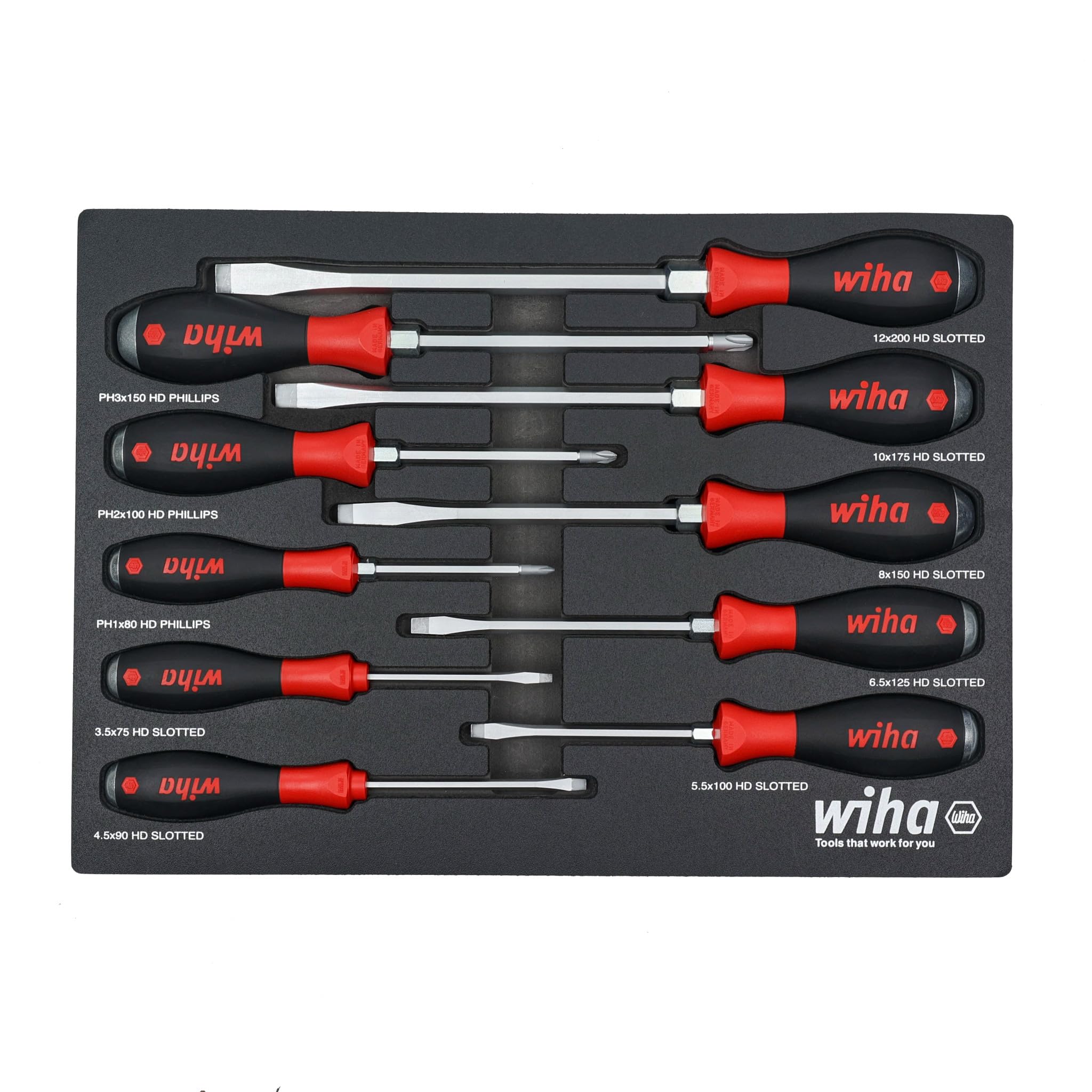 Wiha 10-Piece Heavy Duty Cushion Grip Phillips Screwdriver Set for Professional Mechanics & DIY Home Repair - Perfect for Automotive, Electronics & Furniture Assembly