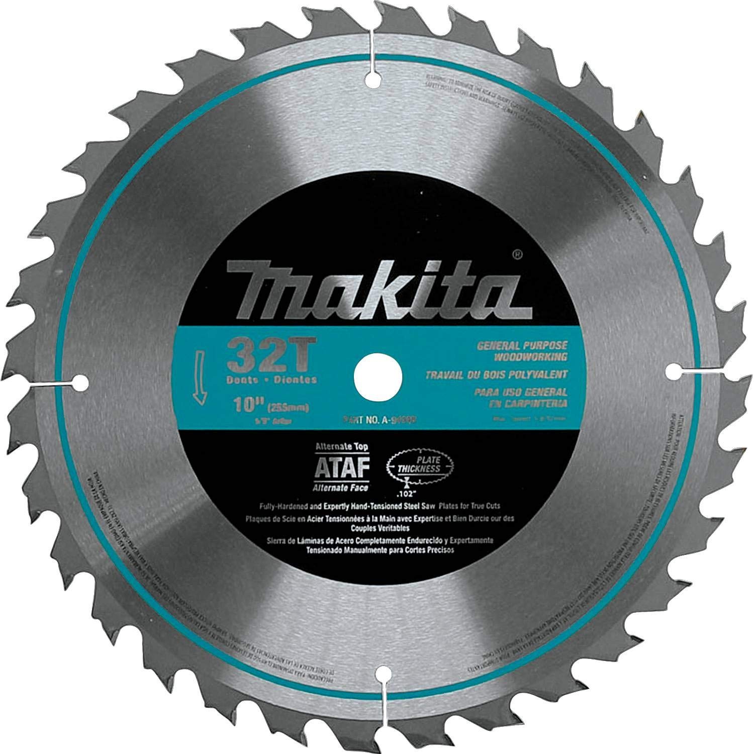Makita A-94948 10-Inch 32-Tooth Carbide-Tipped Saw Blade - Premium Wood Cutting Tool for Circular Saws | Ideal for Hardwood, Plywood, and MDF Cutting Projects