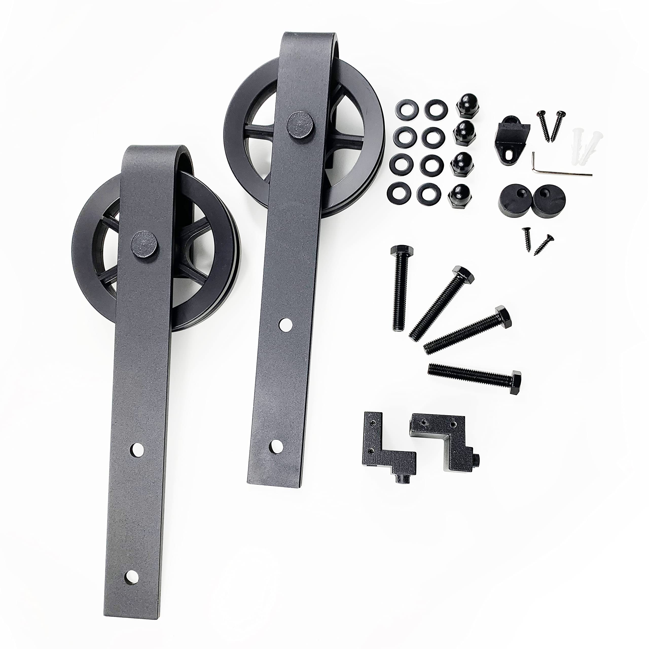 Homacer Black Rustic Roller Set - 2 Rollers with Hardware & Door Stoppers for Smooth Sliding Doors