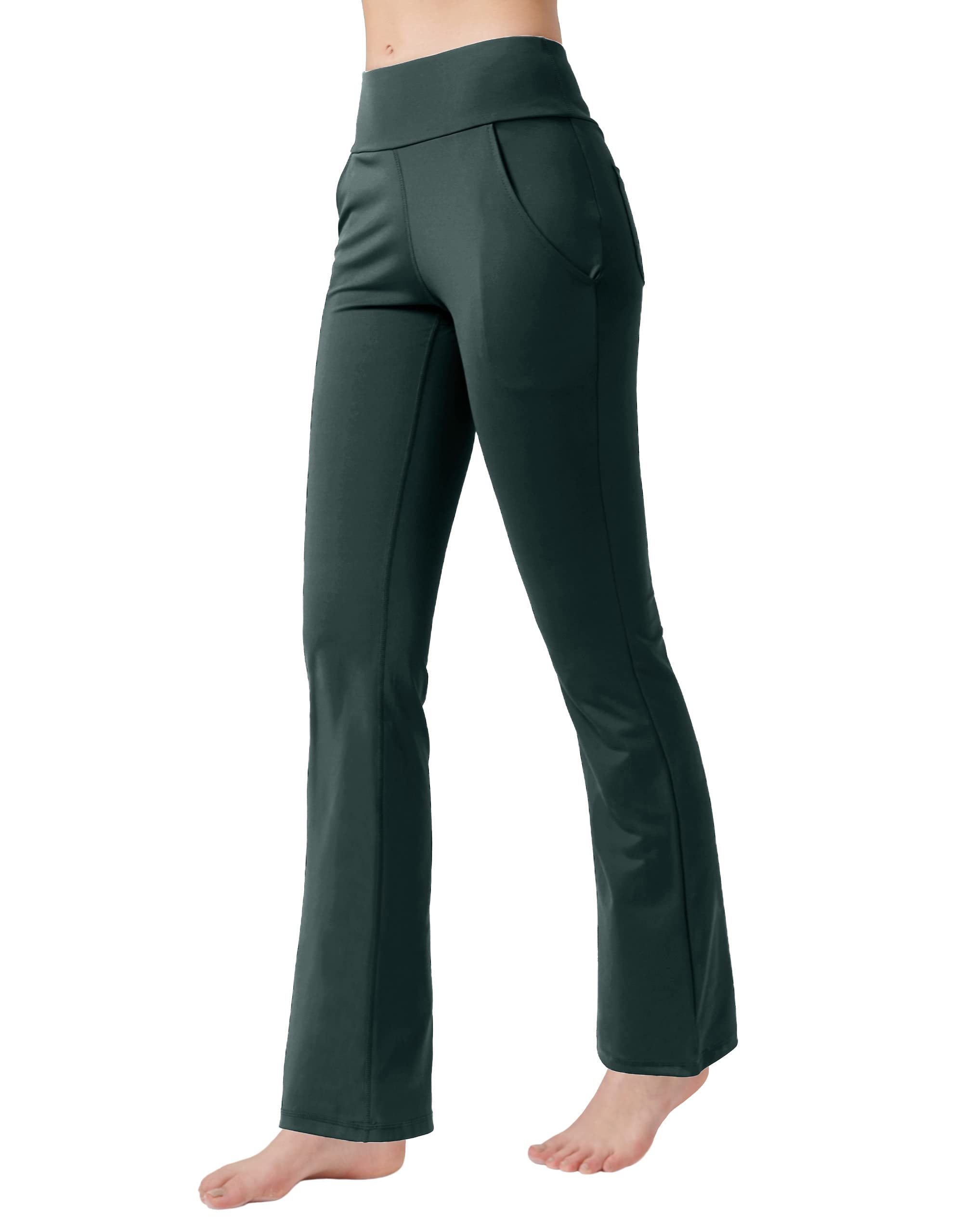 Nuveti Women's High Waisted Bootcut Yoga Pants with 4 Pockets - Tummy Control Workout & Office Pants - Comfortable Bootleg Dress Pants for Yoga, Gym, Work & Casual Wear