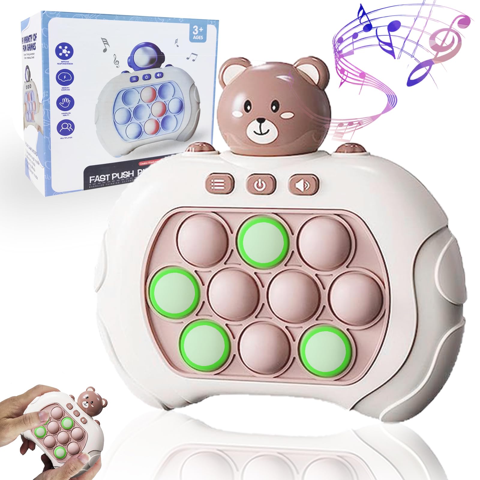 Electronic Pop It Fidget Toy - Quick Push Pop Game for Stress Relief, Smart Sensory Toy for Kids & Adults - Perfect for Home, Office, and Travel (Bear Design)