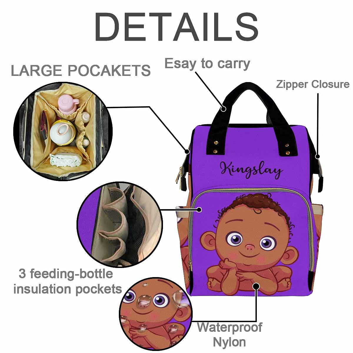 Personalized African American Diaper Backpack for Baby Boys - Custom Name Mommy Nursing Bag, Waterproof Multifunctional Travel Daypack - Perfect Baby Shower Gift & Everyday Use for Moms