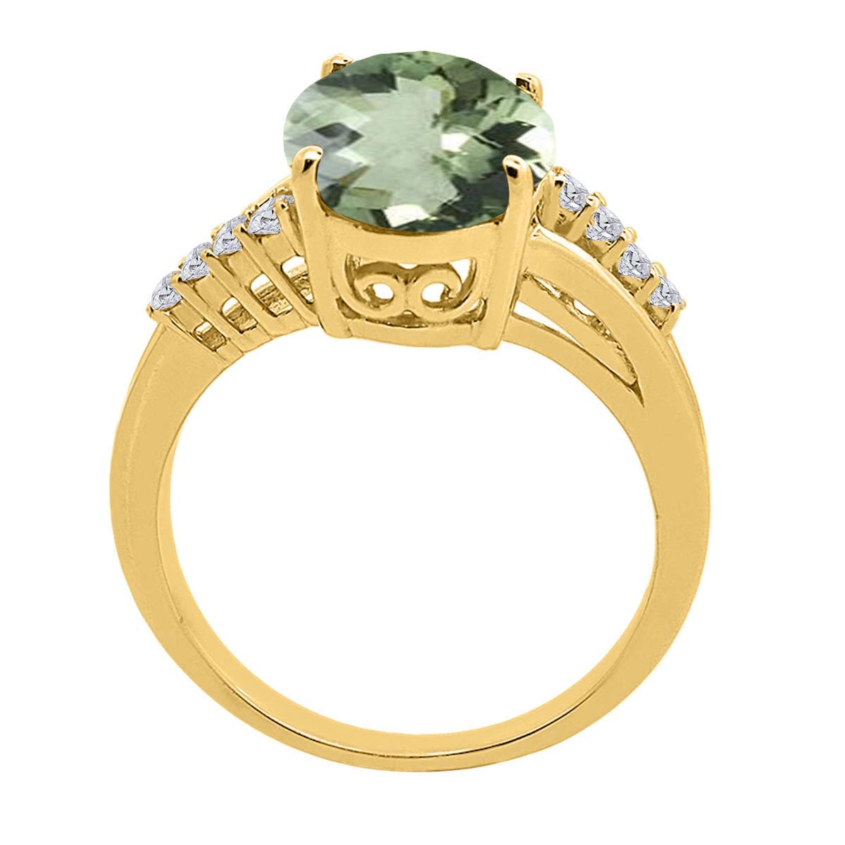 MauliJewels 10K Yellow Gold 3.3 Carat Oval Green Amethyst and Diamond Ring for Women - Elegant Prong Setting, Perfect for Weddings, Anniversaries & Special Occasions
