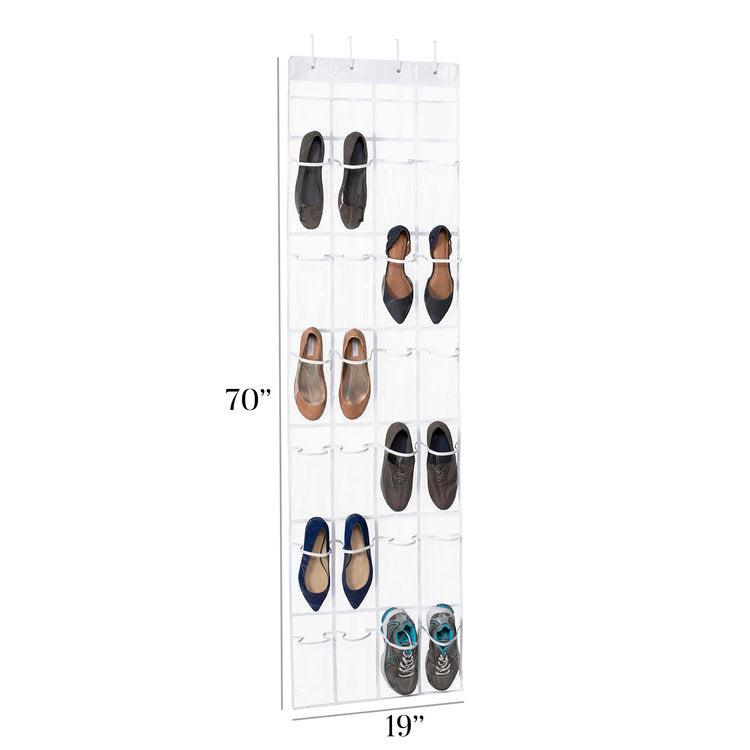 Over the Door Shoe Organizer - Holds 12 Pairs of Shoes, Clear Plastic Hanging Storage for Closet, Bedroom, or Entryway - Space Saving Solution for Sneakers, Heels & Flats
