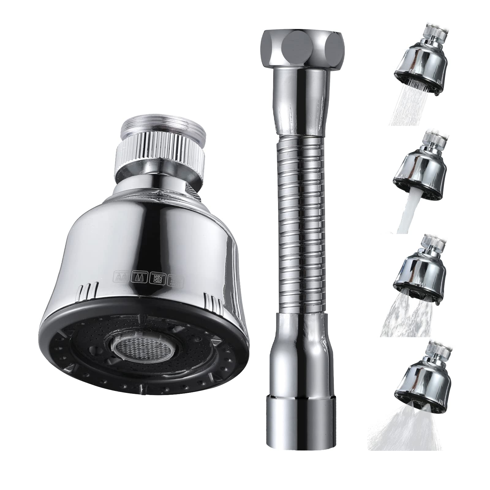 Upgraded 4-Mode Adjustable Kitchen Faucet Sprayer Head with 360° Rotation & Extension Hose - Anti-Splash Water Saving Sink Faucet Nozzle for Easy Dishwashing & Vegetable Cleaning