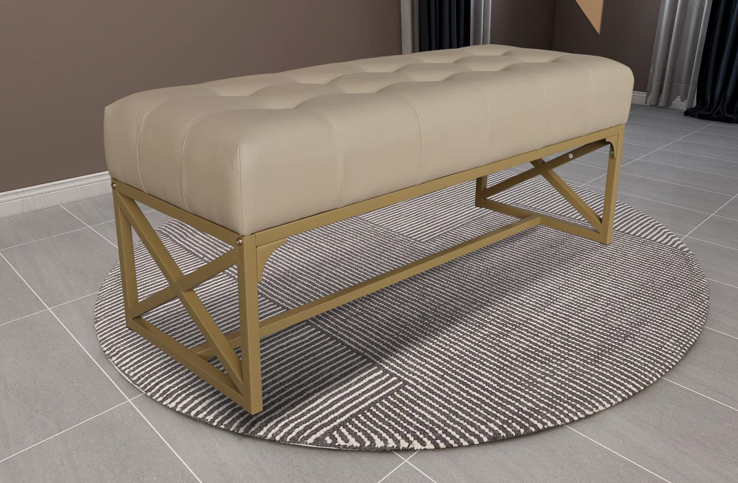 Modern Faux Leather Upholstered Bench with Gold Metal Legs - 40.2 Inch Entryway Bench for Living Room, Bedroom, or Hallway - Stylish Seating & Storage Solution