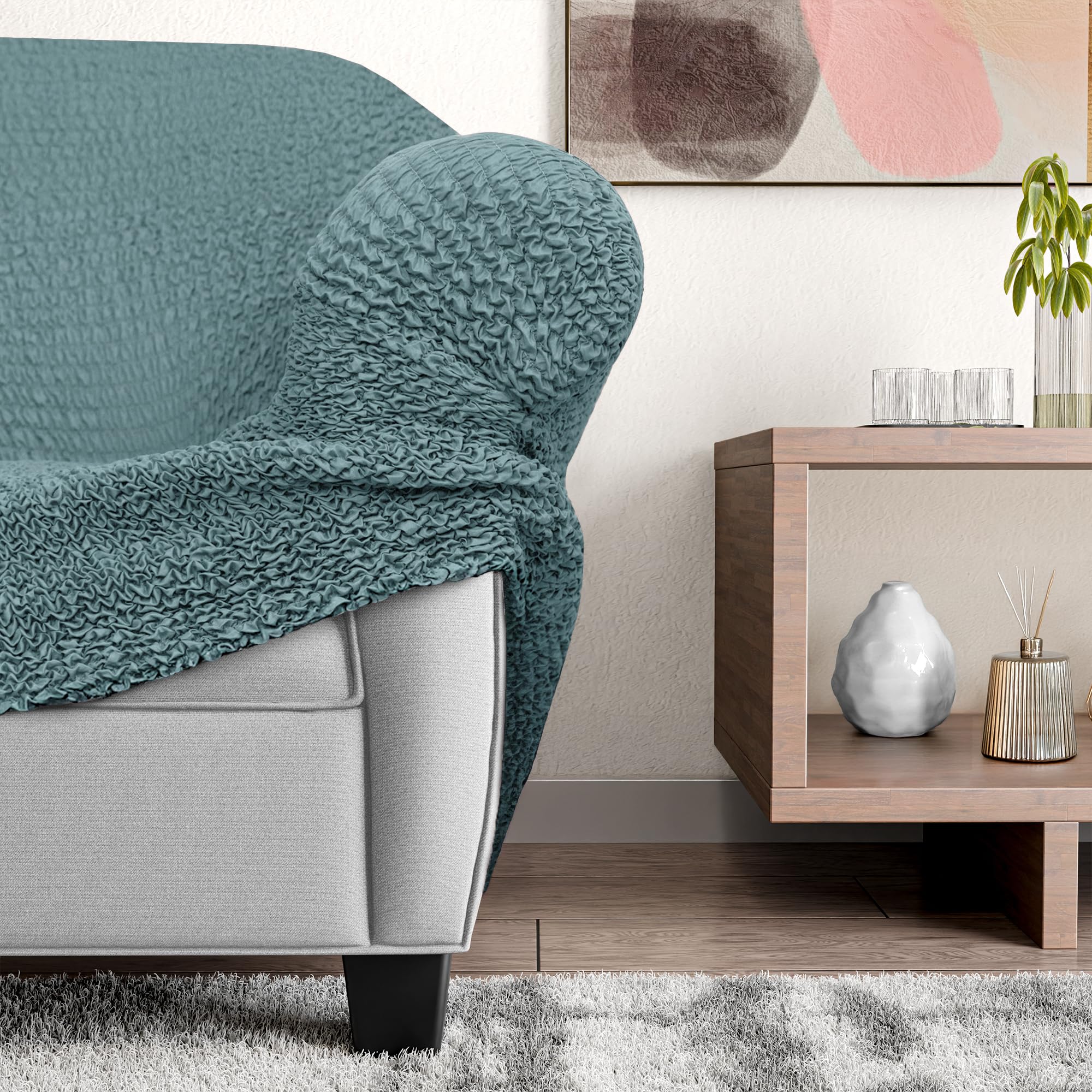 PAULATO BY GA.I.CO. Sofa Slipcover - Stretch Couch Cover for 3-Seater Couches - Soft Polyester Fabric Washable Sofa Protector - Pet-Friendly Microfiber Collection in Teal - Perfect for Living Rooms, Family Rooms & Pet Owners