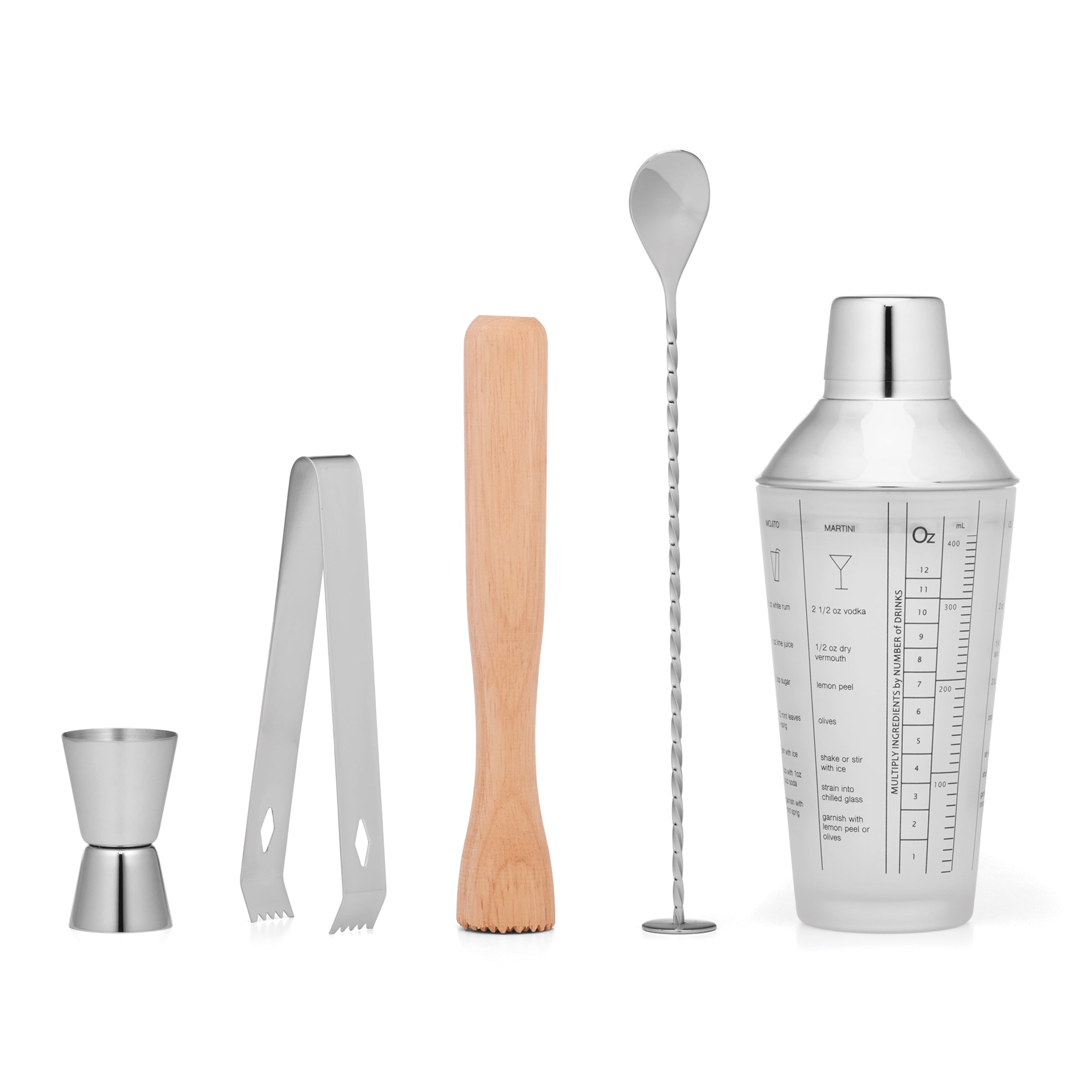 Premium 5-Piece Mixology Cocktail Shaker Set - Bar Tools for Professional & Home Bartenders - Perfect for Mojitos, Margaritas & Craft Cocktails